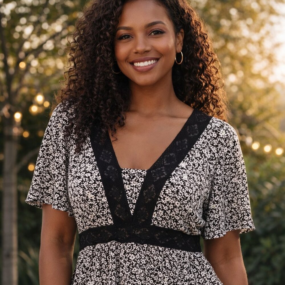 Lane Bryant Navy and White Top Size 16 Floral Pattern